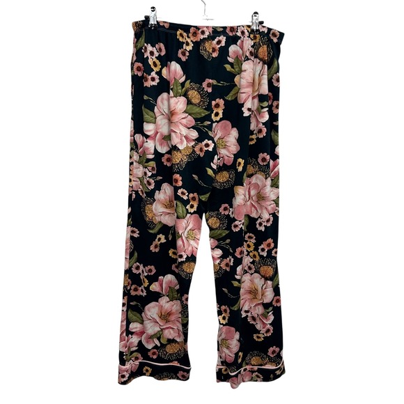 Room Service Floral Pajama Set L Black Pink Button Down Long Sleeve Loungewear - Picture 11 of 11